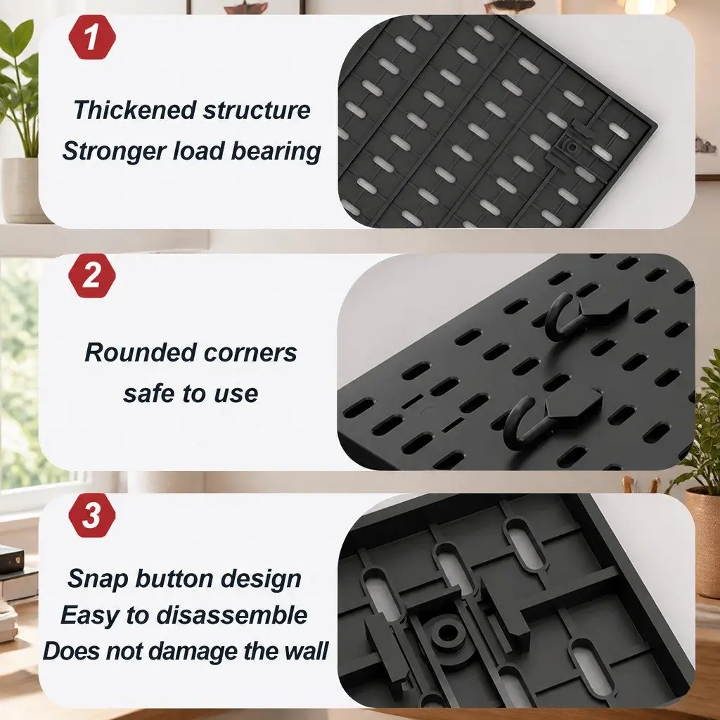 Pegboard Wall Organizer Kit Black Modular Panels 30 x 30 cm ABS 3 Panels 17 Accessories