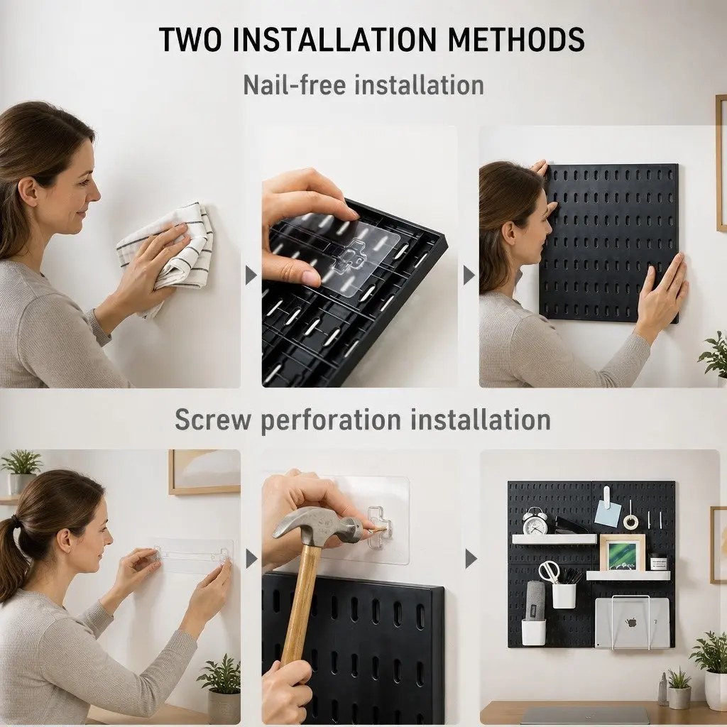 Pegboard Wall Organizer Kit Black Modular Panels 30 x 30 cm ABS 3 Panels 17 Accessories