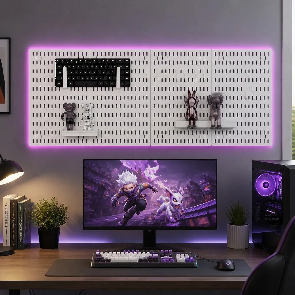 Pegboard Wall Organizer Kit Black Modular Panels 4 Panels ABS Plastic