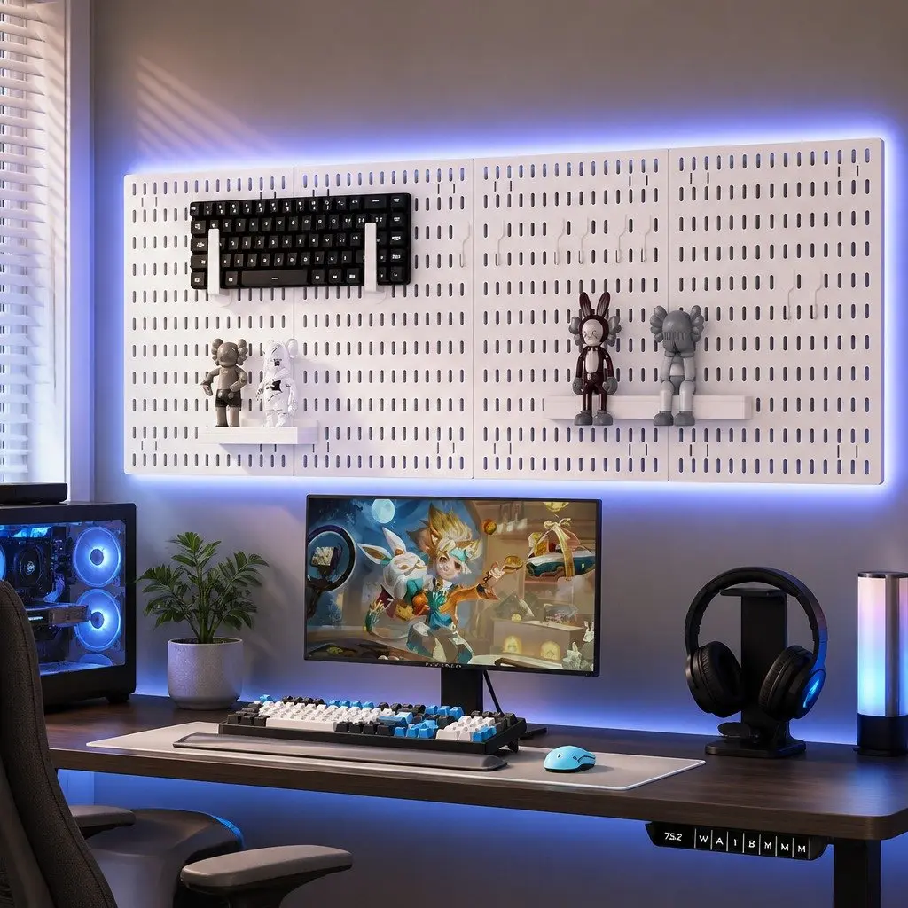 Pegboard Wall Organizer Kit Black Modular Panels 4 Panels ABS Plastic