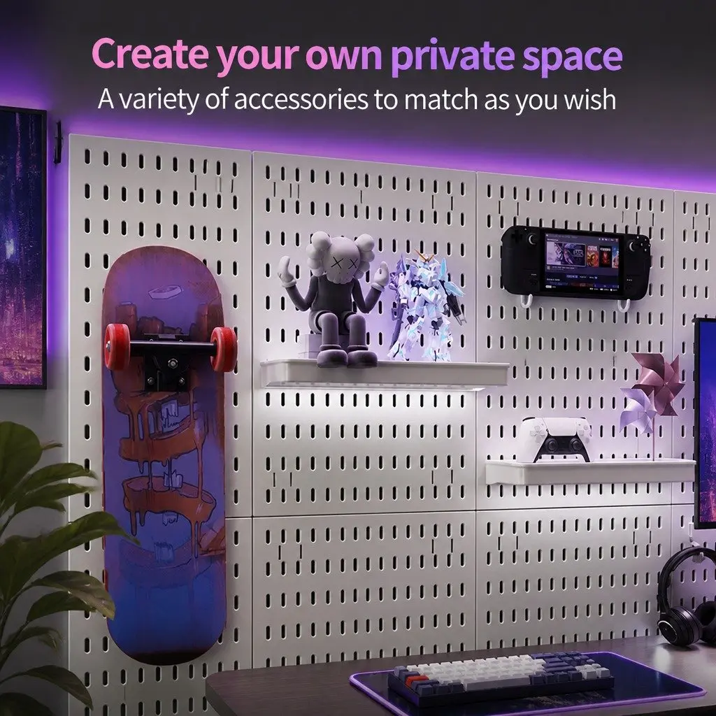 Pegboard Wall Organizer Kit Black Modular Panels 4 Panels ABS Plastic