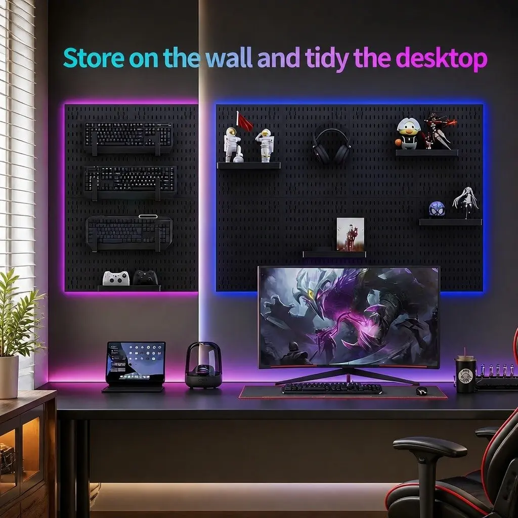 Pegboard Wall Organizer Kit Black Modular Panels 4 Panels ABS Plastic