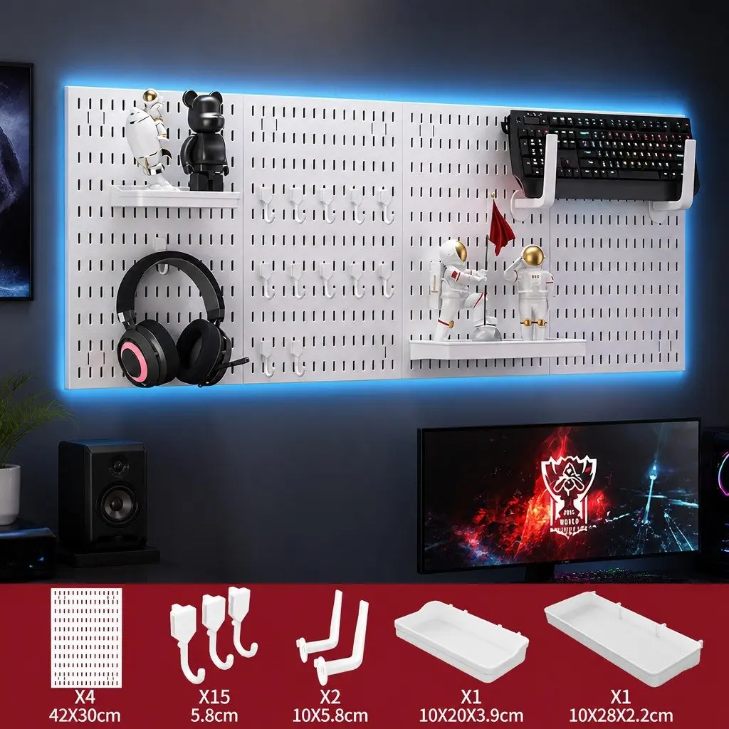 Pegboard Wall Organizer Kit Black Modular Panels 4 Panels ABS Plastic