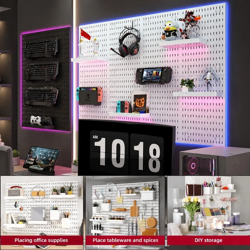 Pegboard Wall Organizer Kit Black Modular Panels 4 Panels ABS Plastic