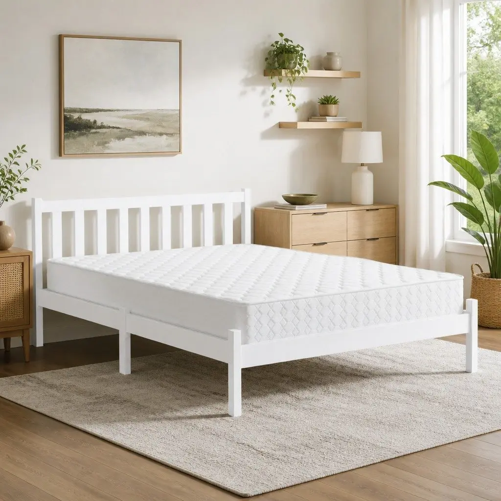 Double Mattress and Wooden Bed Frame in Natural Pine