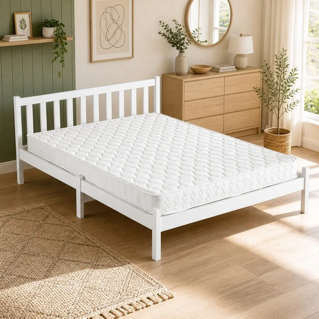 Double Mattress and Wooden Bed Frame in Natural Pine