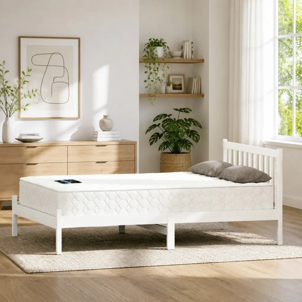 Double Mattress and Wooden Bed Frame in Natural Pine