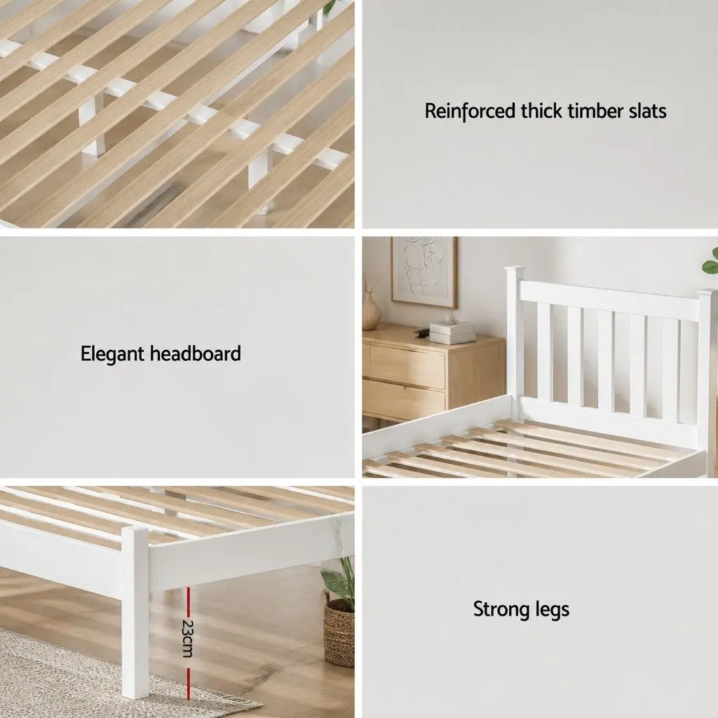 Double Mattress and Wooden Bed Frame in Natural Pine