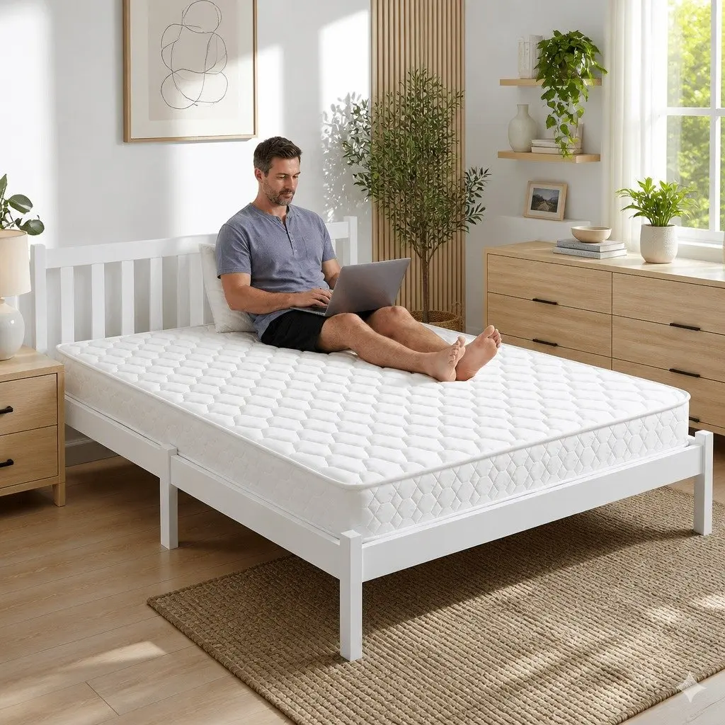 Double Mattress and Wooden Bed Frame in Natural Pine