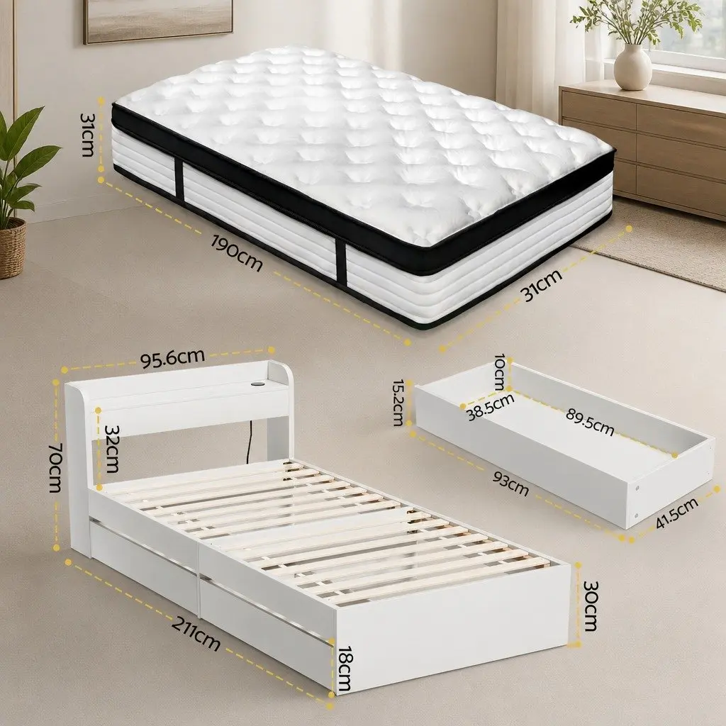Single Mattress with 5-Zone Pocket Spring and Storage Frame