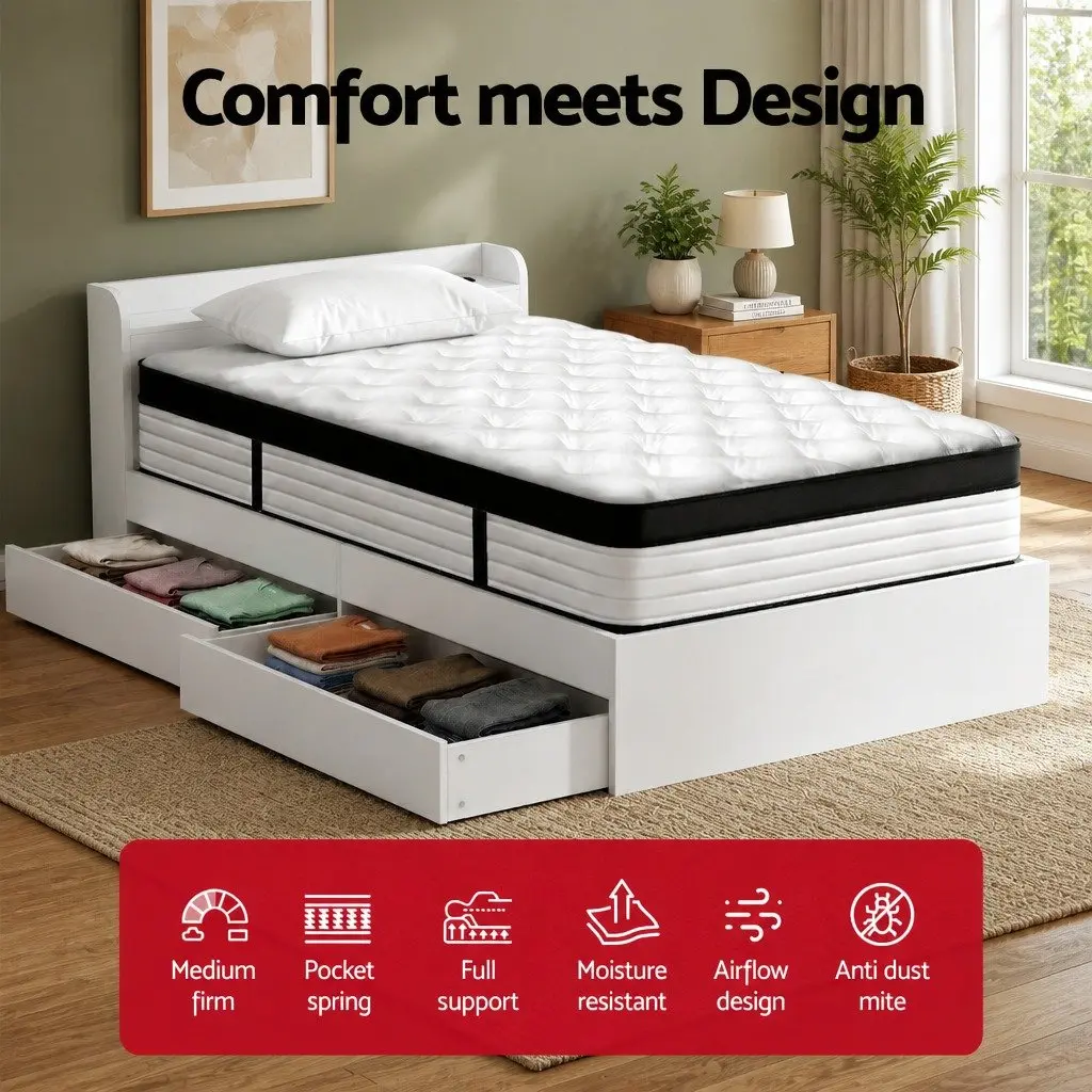 Single Mattress with 5-Zone Pocket Spring and Storage Frame