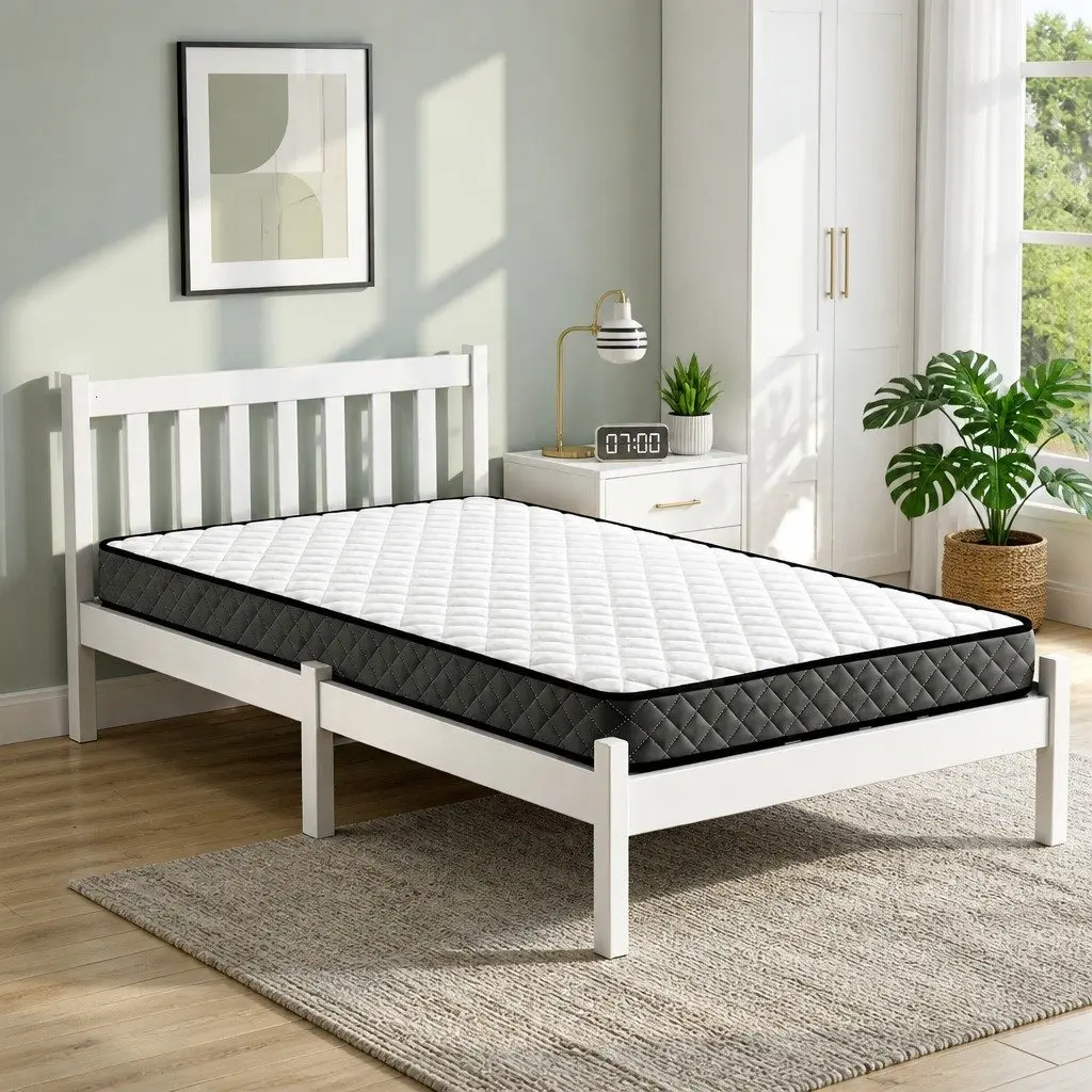 Single Bed Frame and Mattress Set in White Pine