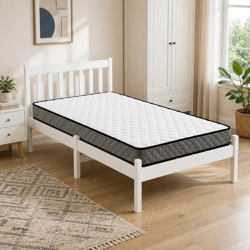 Single Bed Frame and Mattress Set in White Pine