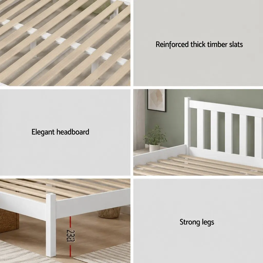 Single Bed Frame and Mattress Set in White Pine