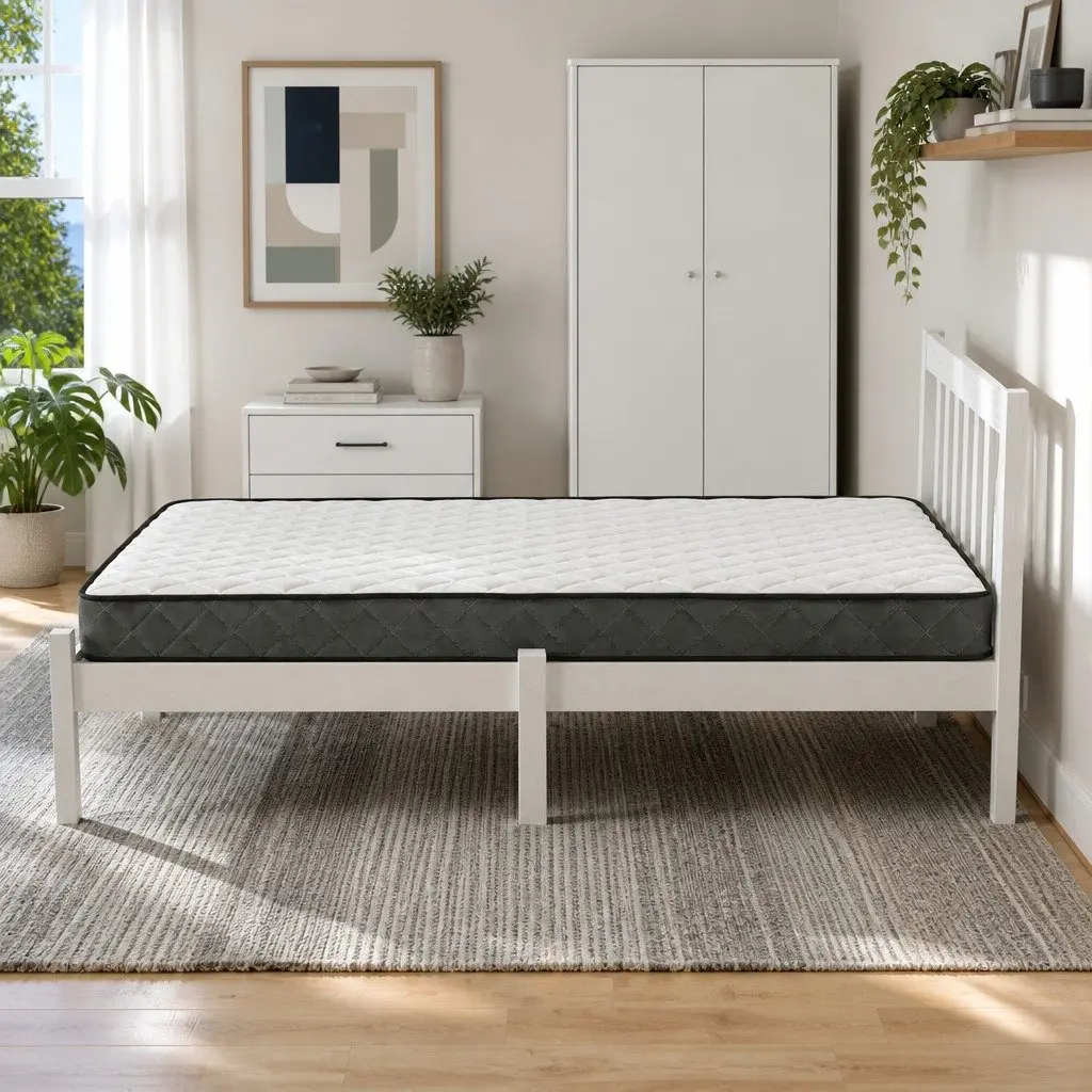 Single Bed Frame and Mattress Set in White Pine