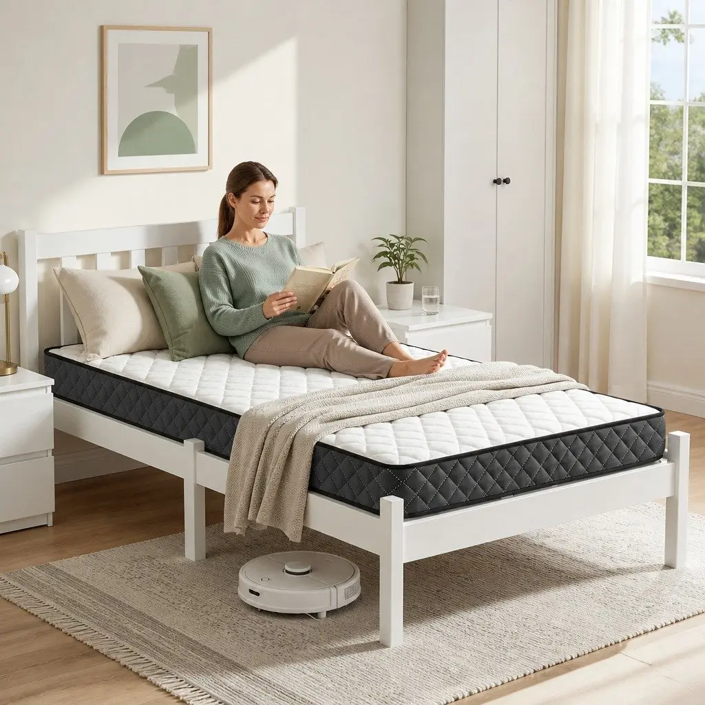 Single Bed Frame and Mattress Set in White Pine