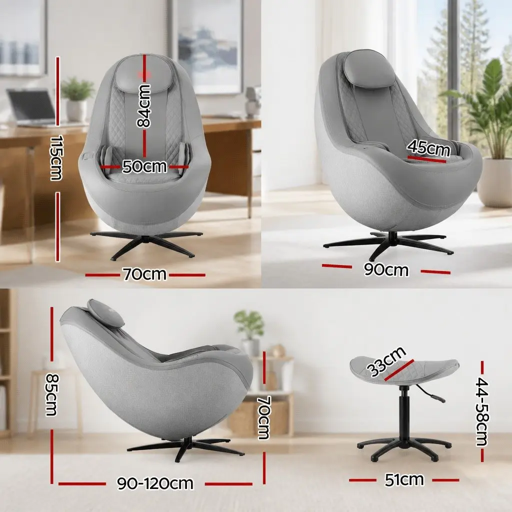 Massage Chair Electric Recliner 3D Roller Grey PU Leather Home Spa Therapeutic 133cm SL-track