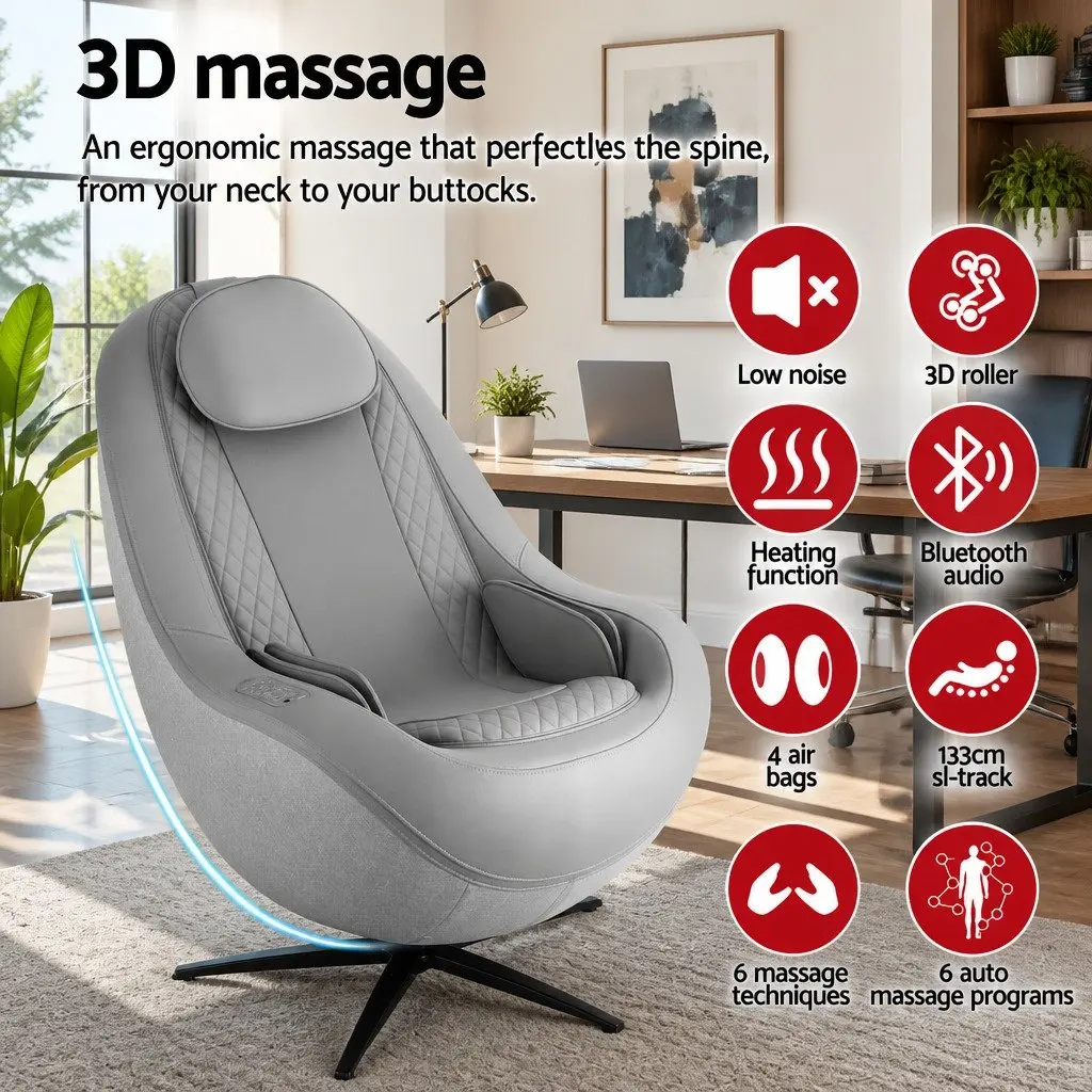 Massage Chair Electric Recliner 3D Roller Grey PU Leather Home Spa Therapeutic 133cm SL-track