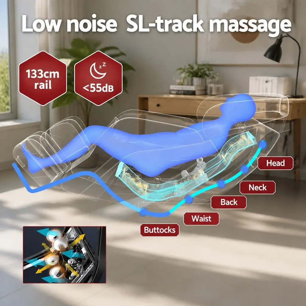 Massage Chair Electric Recliner 3D Roller Grey PU Leather Home Spa Therapeutic 133cm SL-track