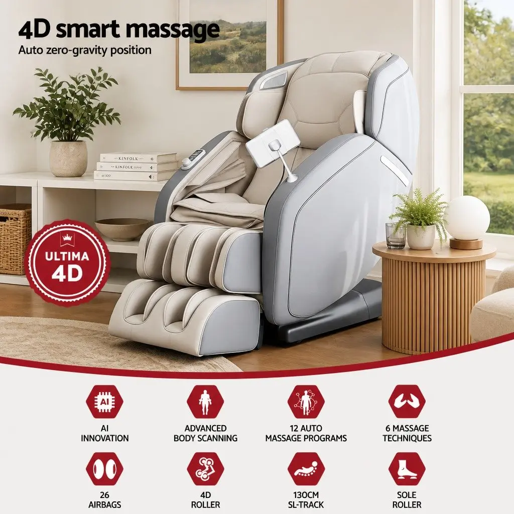 4D Massage Chair Recliner Zero Gravity 130cm SL-Track Electric PU Leather
