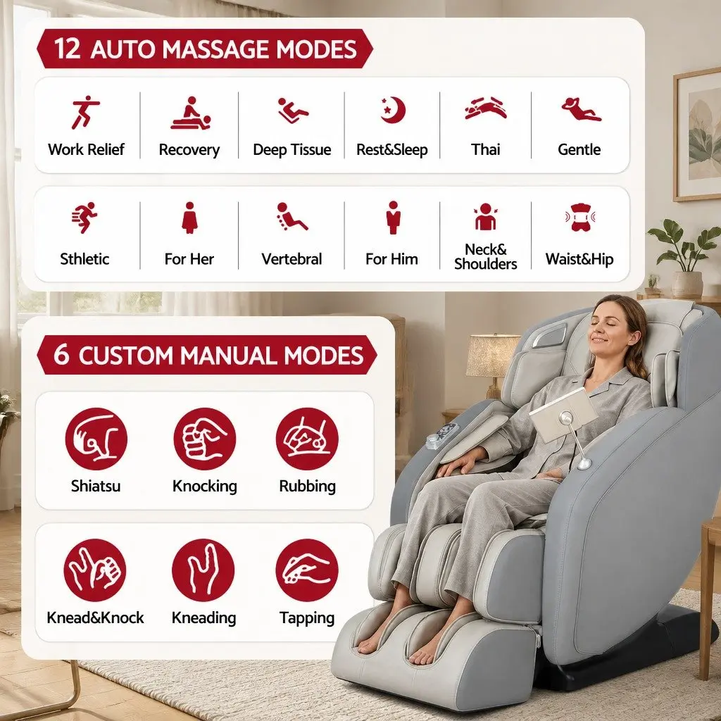 4D Massage Chair Recliner Zero Gravity 130cm SL-Track Electric PU Leather