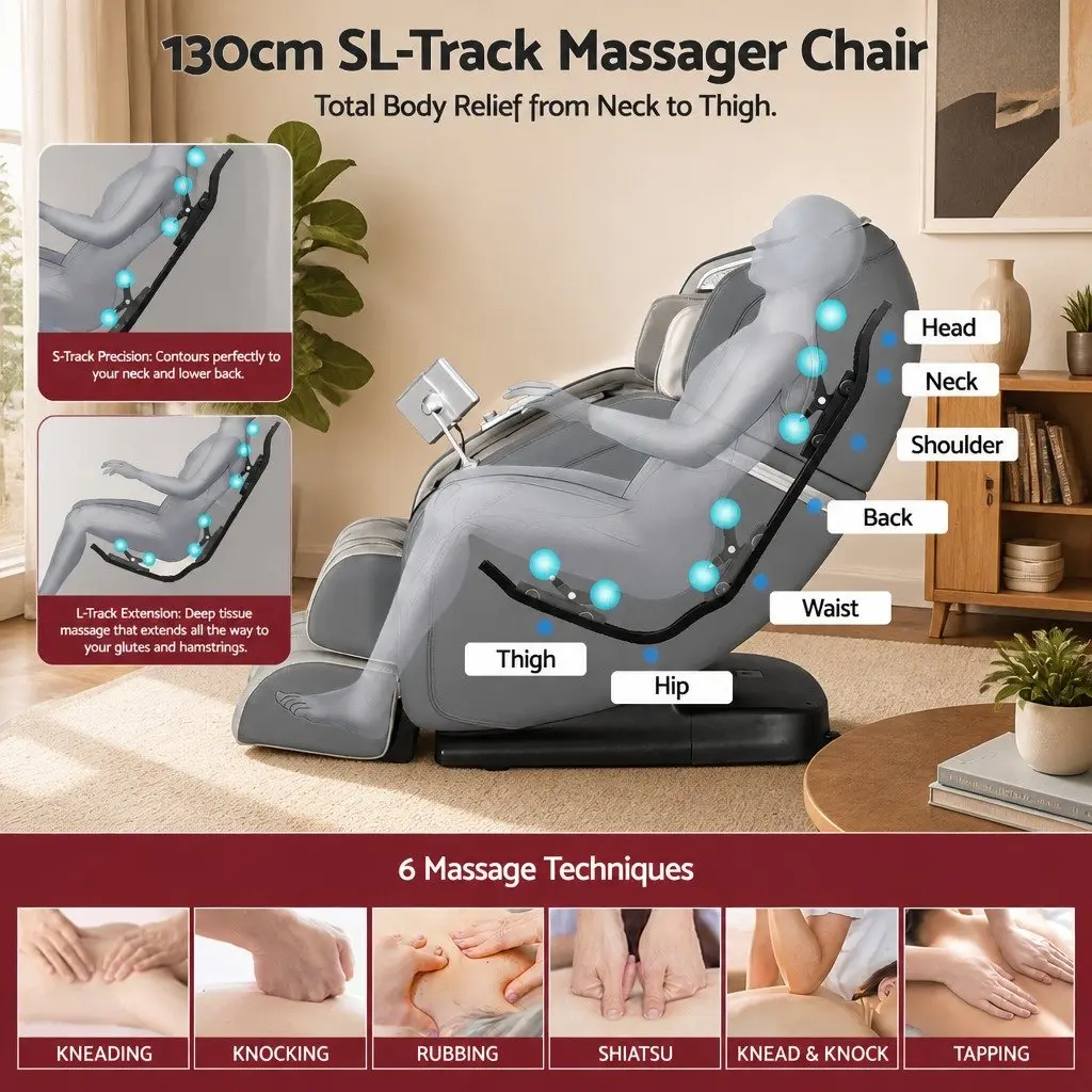 4D Massage Chair Recliner Zero Gravity 130cm SL-Track Electric PU Leather