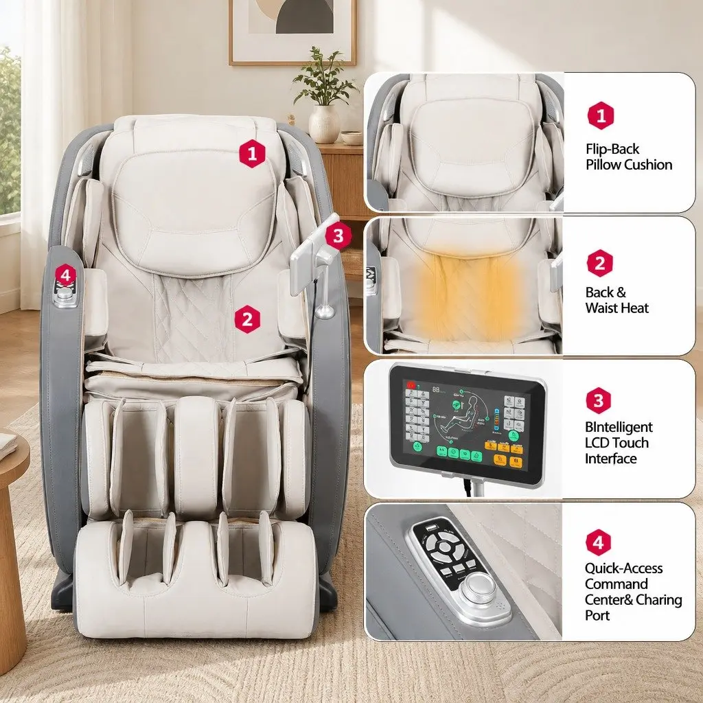 4D Massage Chair Recliner Zero Gravity 130cm SL-Track Electric PU Leather