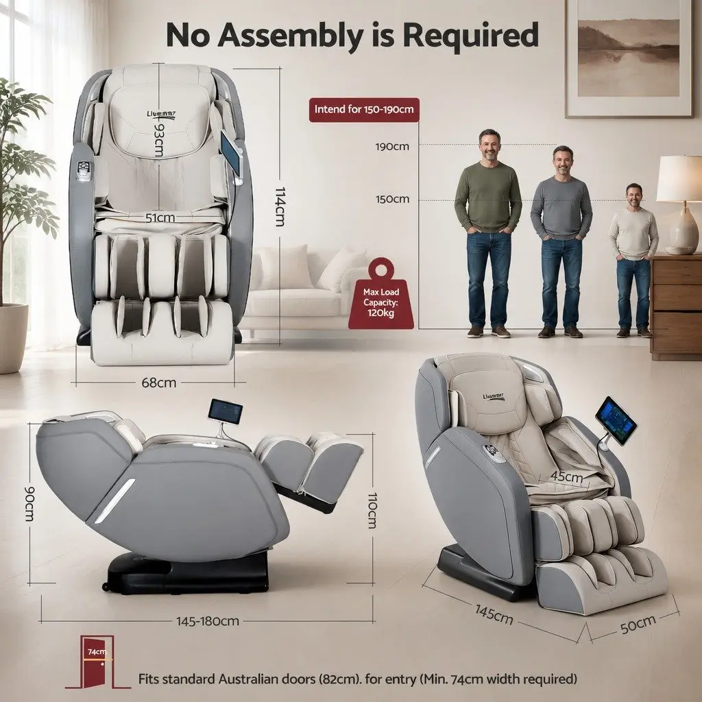 4D Massage Chair Recliner Zero Gravity 130cm SL-Track Electric PU Leather