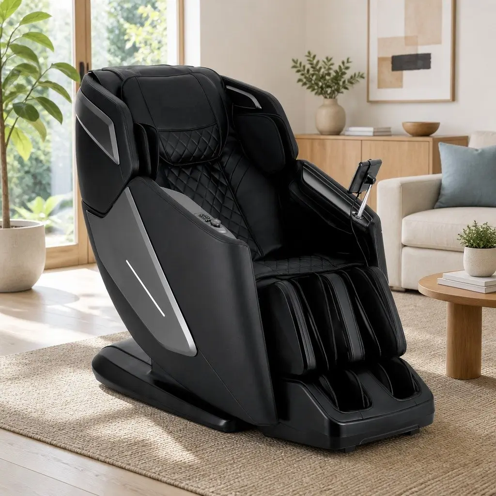 Massage Chair Recliner 4D Full Body Zero Gravity SL Track Heated Leather Black