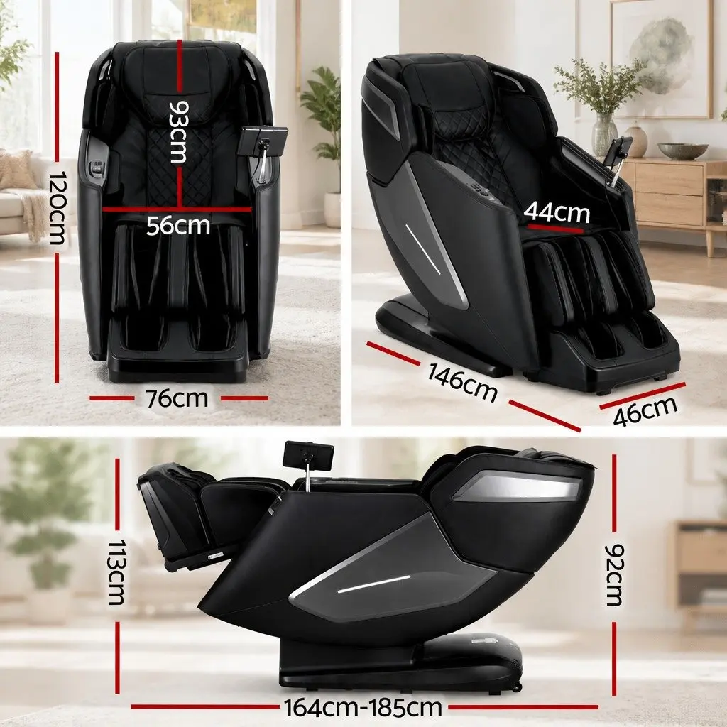 Massage Chair Recliner 4D Full Body Zero Gravity SL Track Heated Leather Black