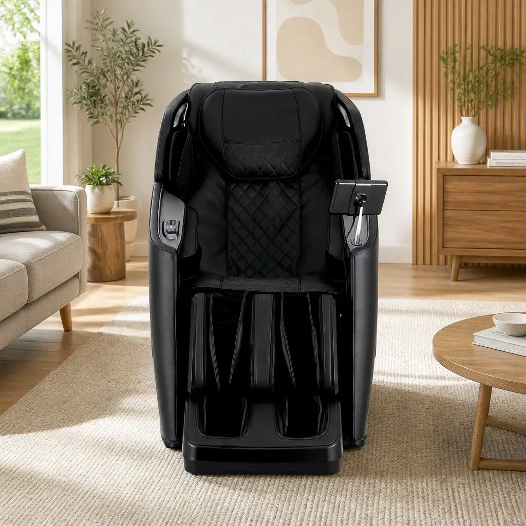 Massage Chair Recliner 4D Full Body Zero Gravity SL Track Heated Leather Black