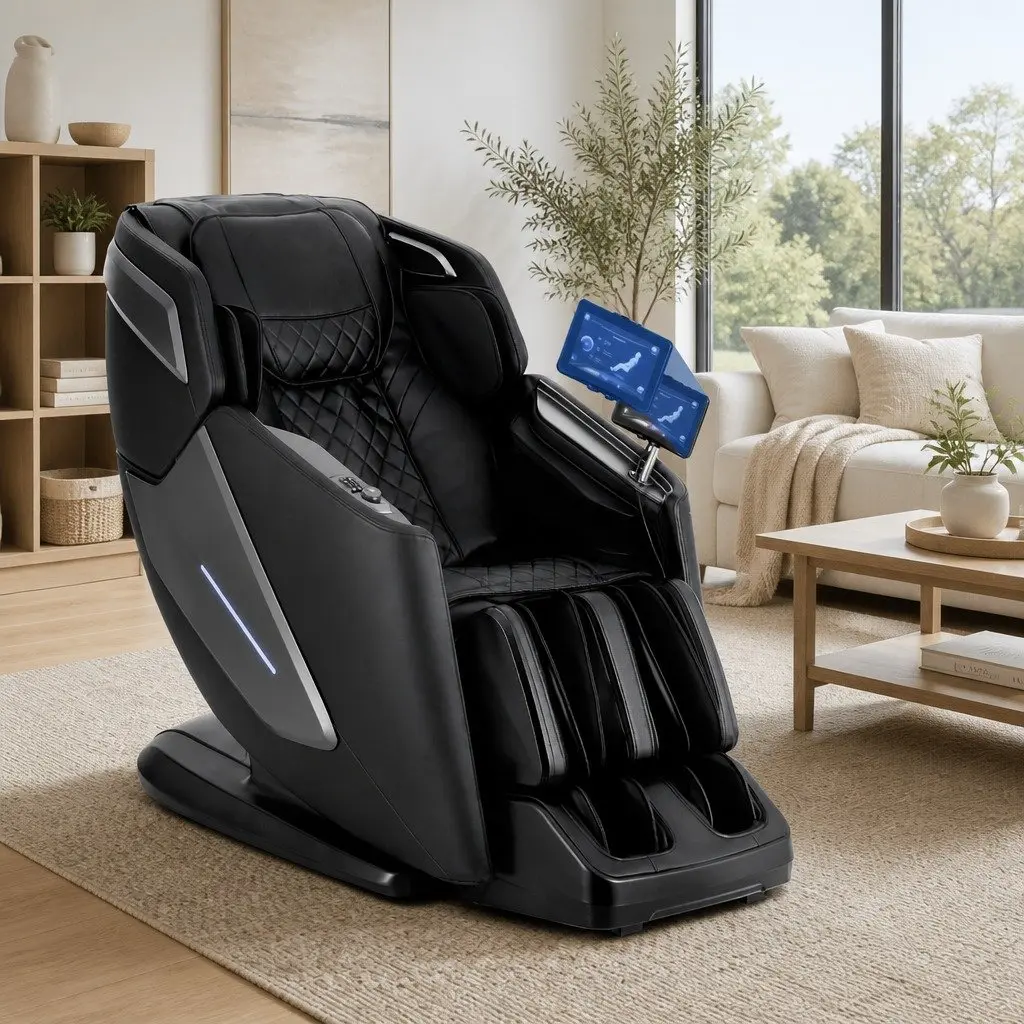 Massage Chair Recliner 4D Full Body Zero Gravity SL Track Heated Leather Black