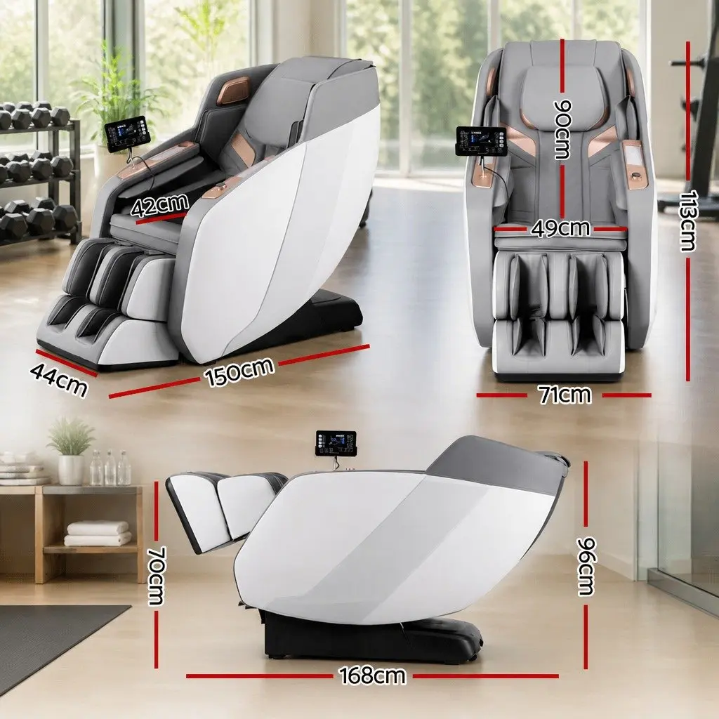 Electric Massage Chair Recliner Full Body Airbag Heat Therapy Bluetooth Speaker White Grey PU Leather