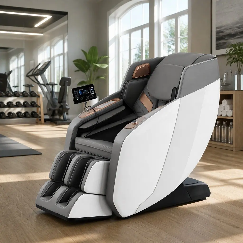 Electric Massage Chair Recliner Full Body Airbag Heat Therapy Bluetooth Speaker White Grey PU Leather
