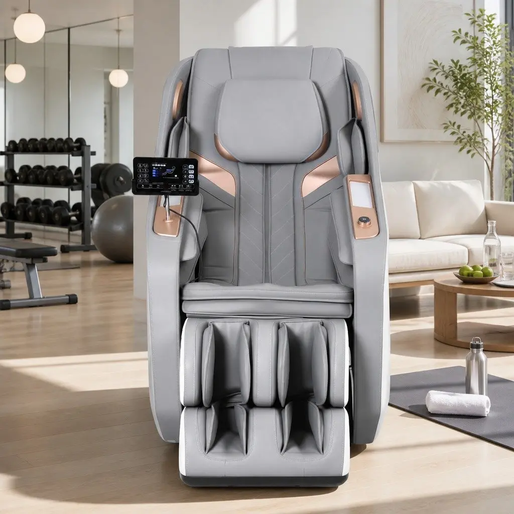 Electric Massage Chair Recliner Full Body Airbag Heat Therapy Bluetooth Speaker White Grey PU Leather