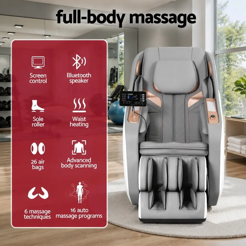 Electric Massage Chair Recliner Full Body Airbag Heat Therapy Bluetooth Speaker White Grey PU Leather