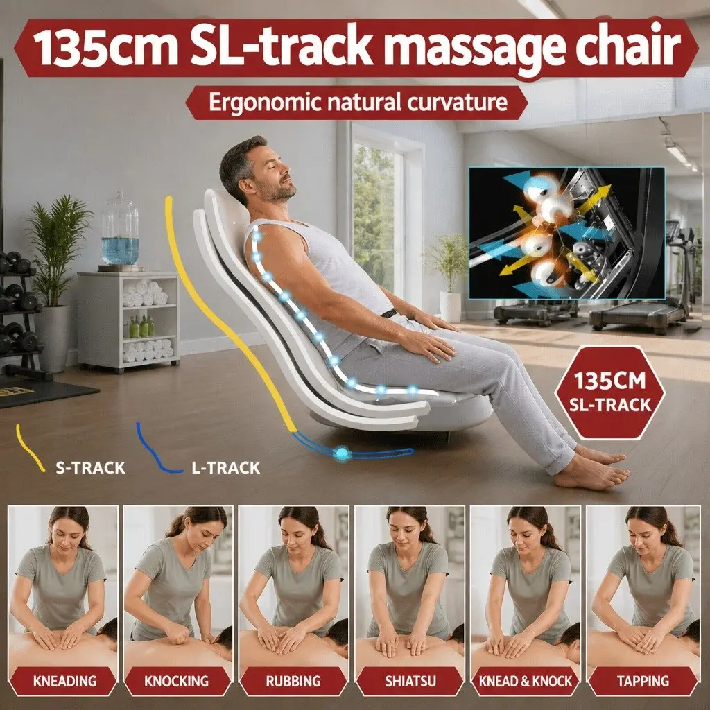 Electric Massage Chair Recliner Full Body Airbag Heat Therapy Bluetooth Speaker White Grey PU Leather