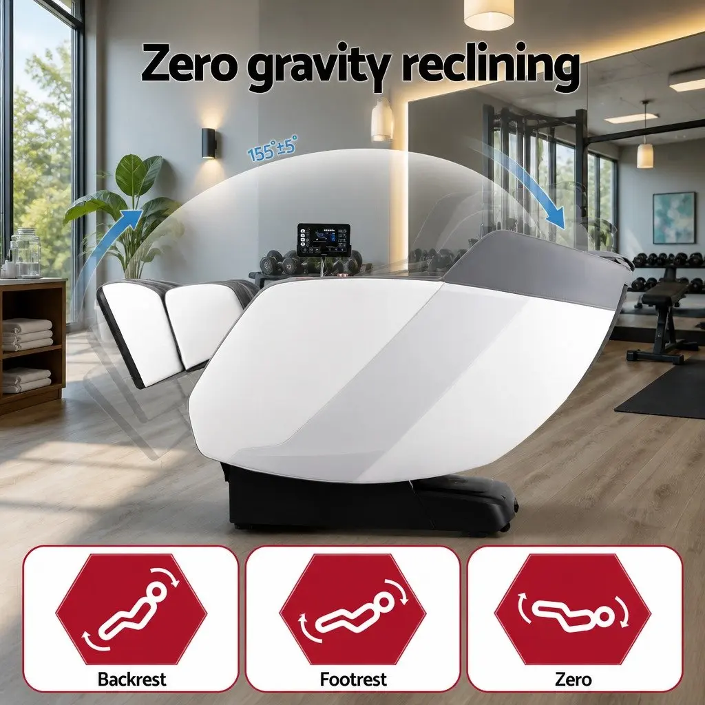 Electric Massage Chair Recliner Full Body Airbag Heat Therapy Bluetooth Speaker White Grey PU Leather