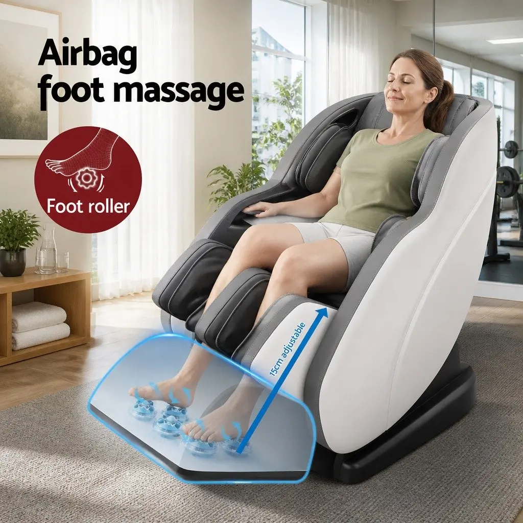 Electric Massage Chair Recliner Full Body Airbag Heat Therapy Bluetooth Speaker White Grey PU Leather