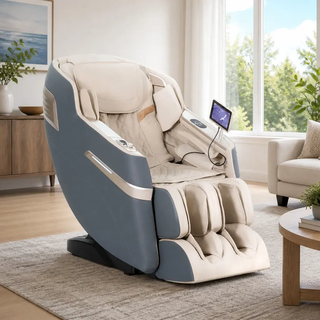 Massage Chair Recliner 4D Full Body SL Track Zero Gravity Heated Airbag Leather Grey White