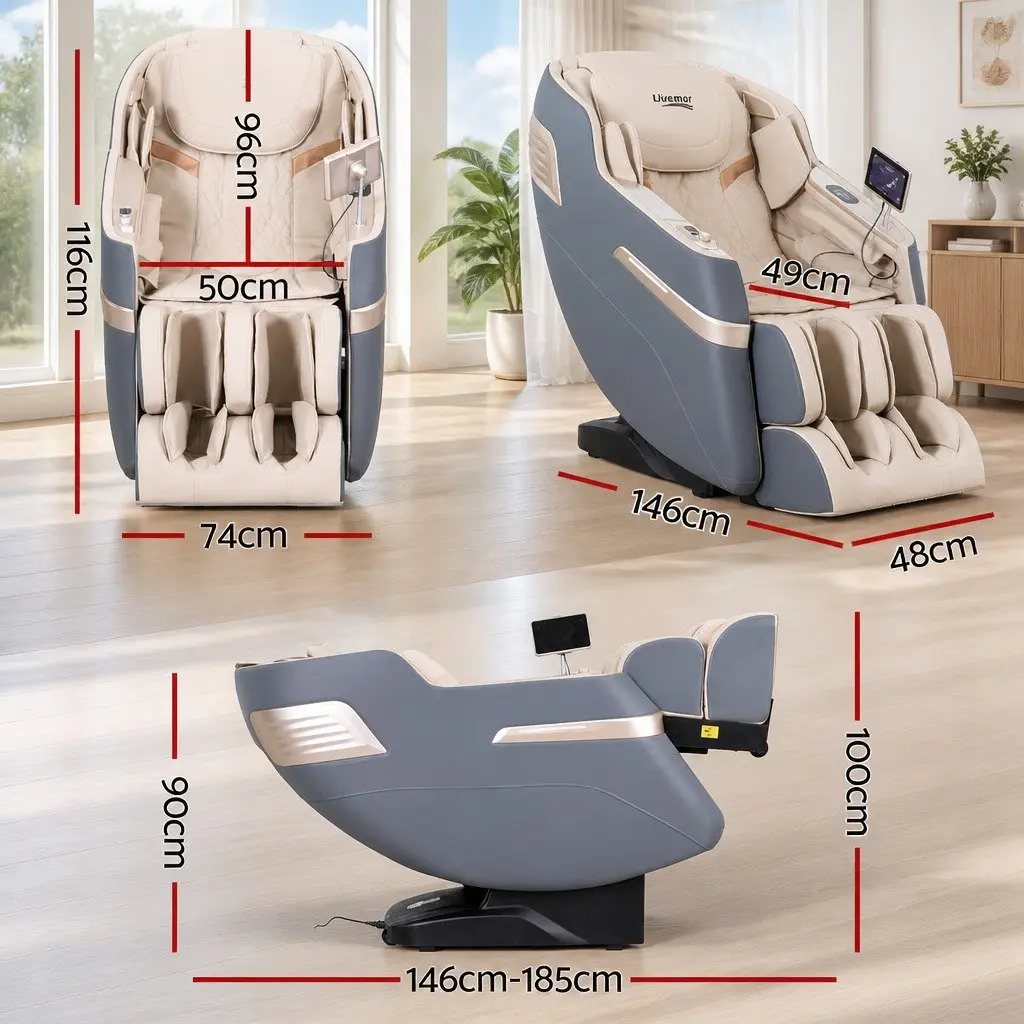Massage Chair Recliner 4D Full Body SL Track Zero Gravity Heated Airbag Leather Grey White