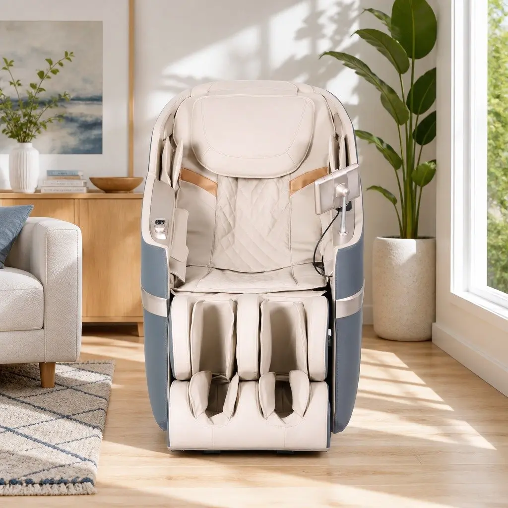 Massage Chair Recliner 4D Full Body SL Track Zero Gravity Heated Airbag Leather Grey White