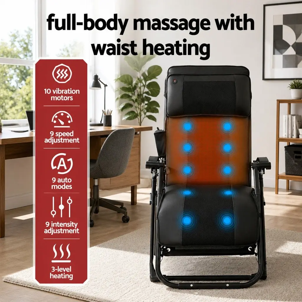 Massage Chair Electric Recliner Foldable Black PU Leather 10 Motors