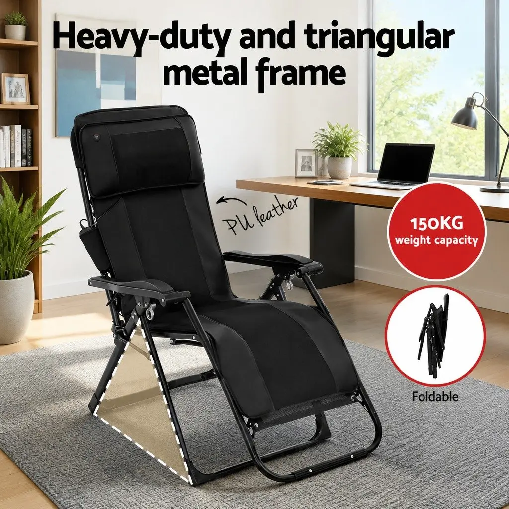 Massage Chair Electric Recliner Foldable Black PU Leather 10 Motors