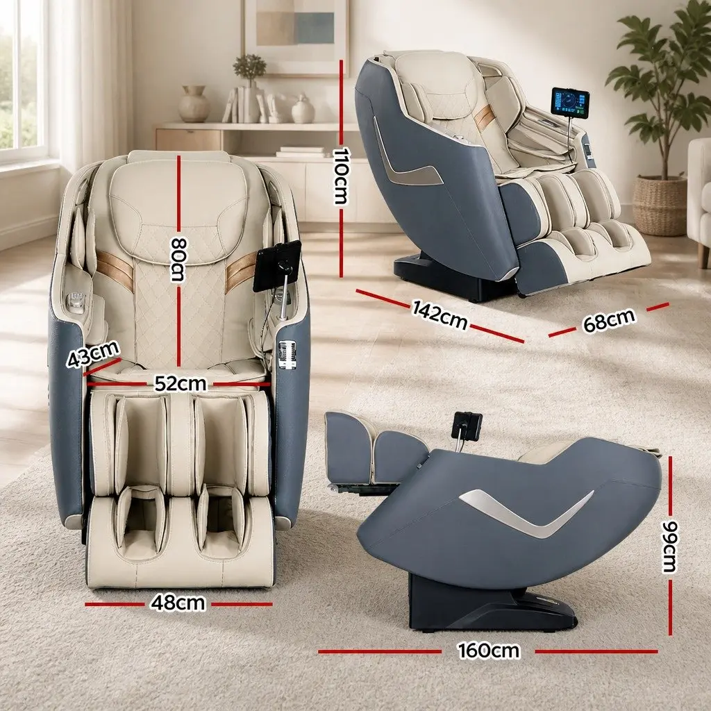 Massage Chair Electric Recliner 3D Grey Full Body Massager Leather Plastic Iron
