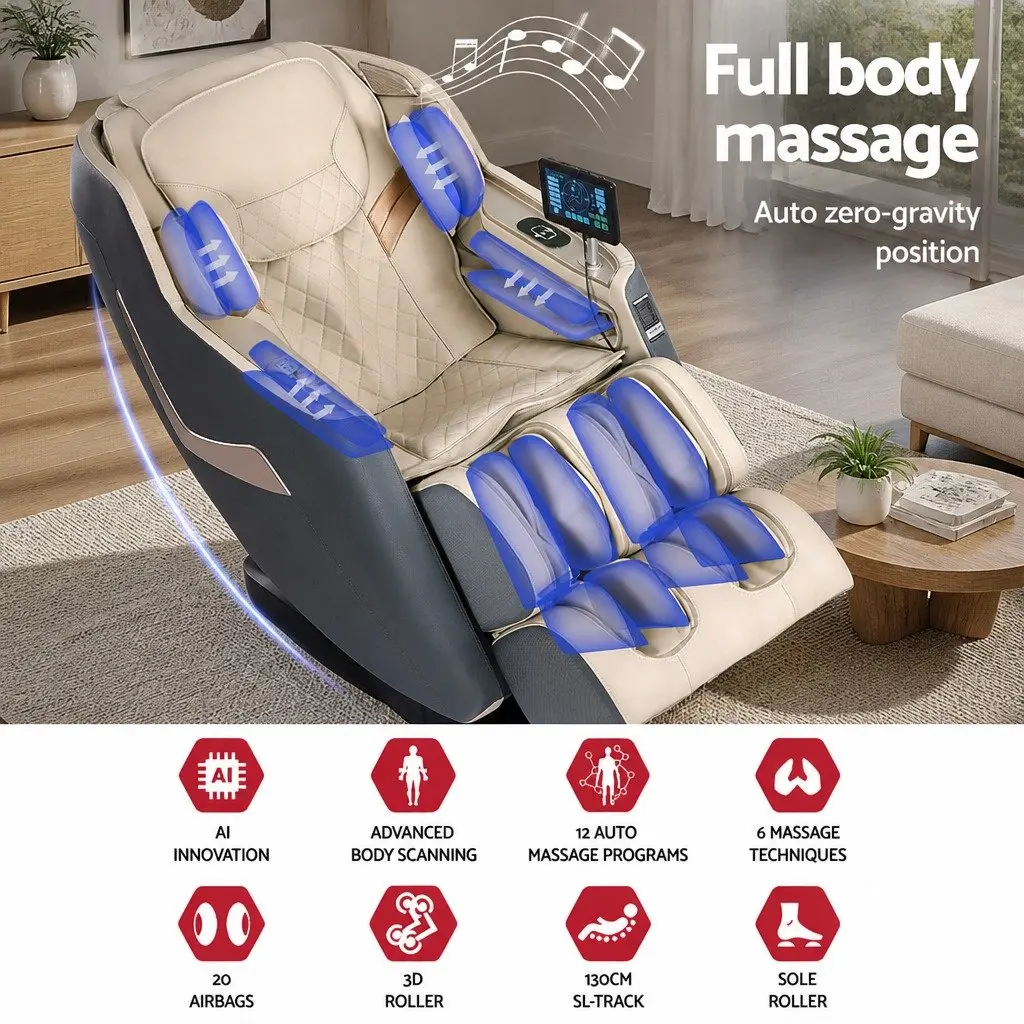 Massage Chair Electric Recliner 3D Grey Full Body Massager Leather Plastic Iron
