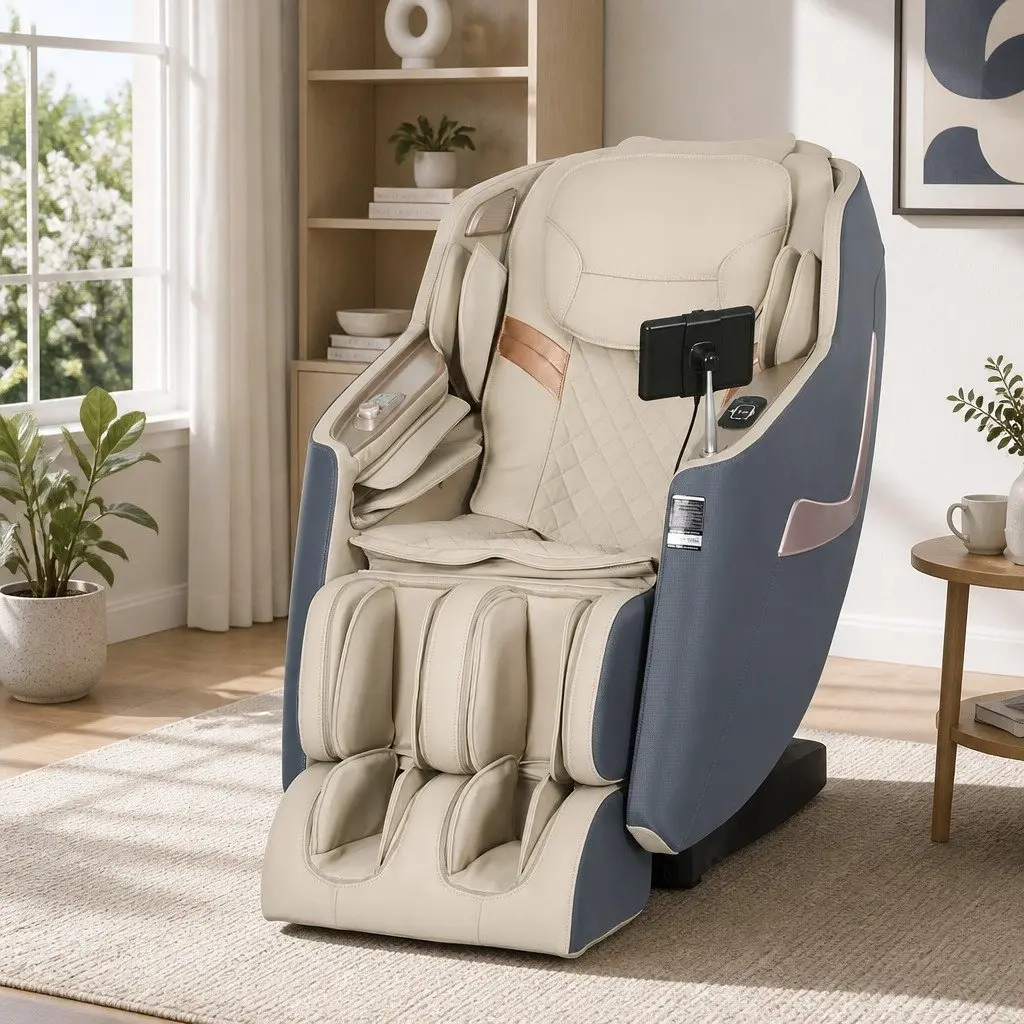 Massage Chair Electric Recliner 3D Grey Full Body Massager Leather Plastic Iron