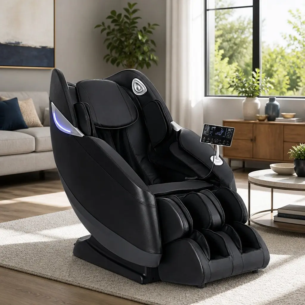 Massage Chair Electric Recliner 3D Black Leather Full Body Airbag Heated