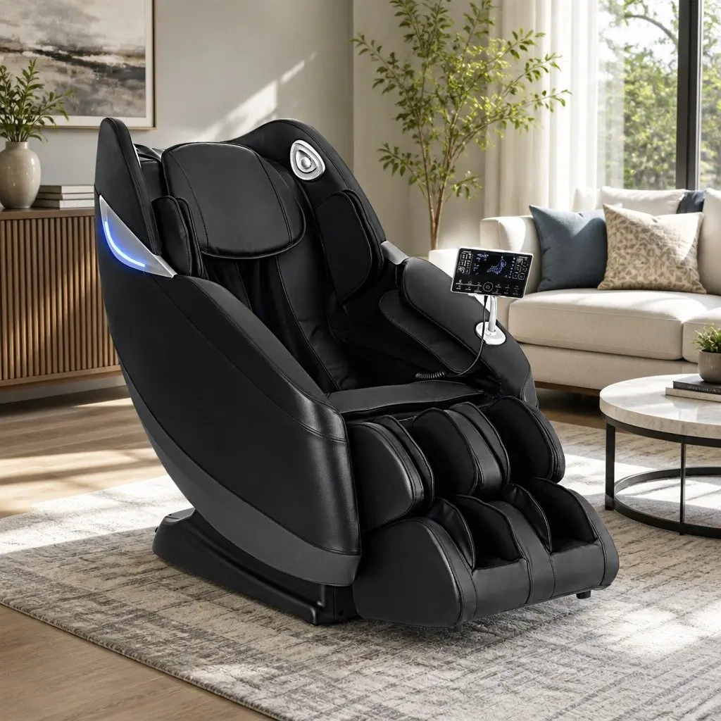 Massage Chair Electric Recliner 3D Black Leather Full Body Airbag Heated