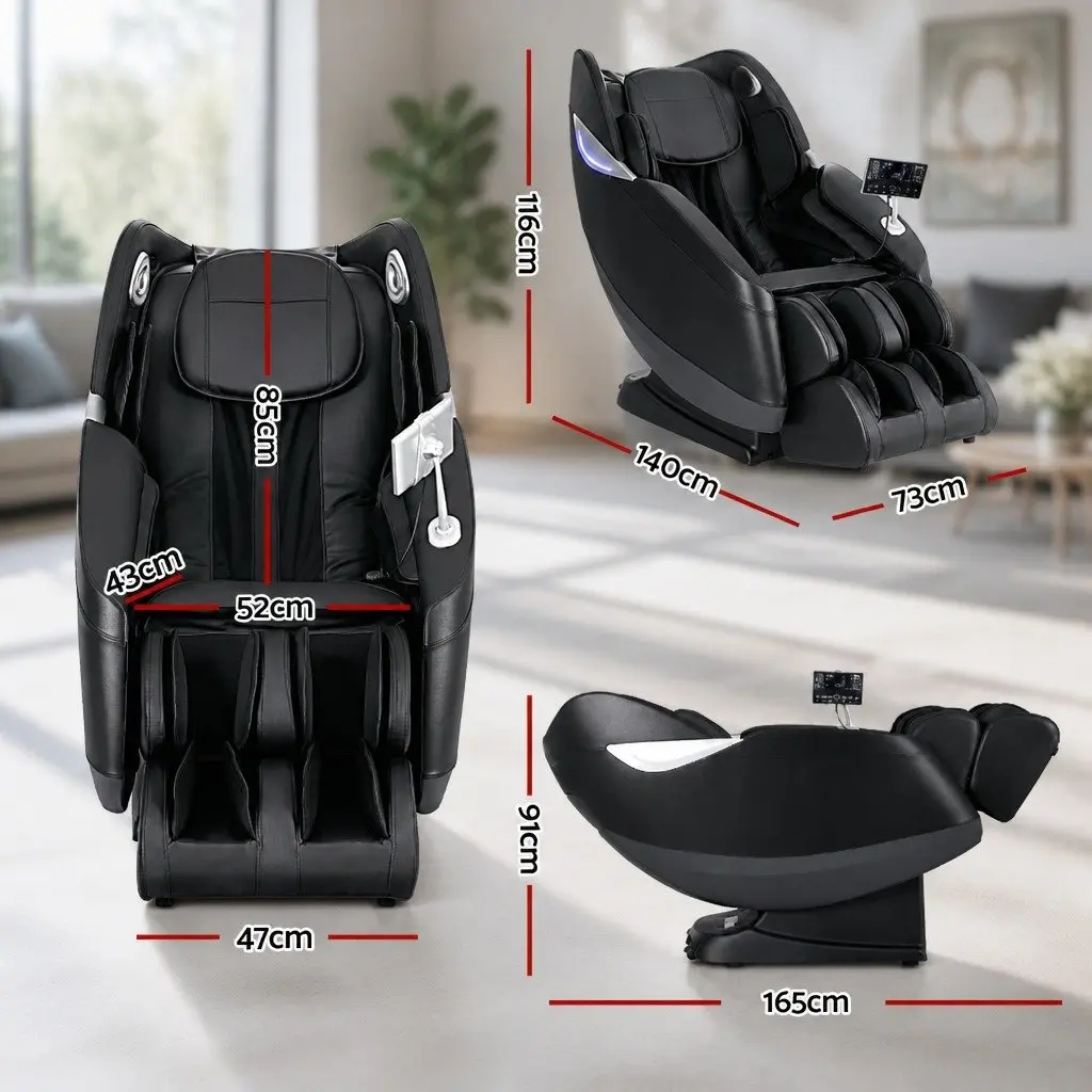 Massage Chair Electric Recliner 3D Black Leather Full Body Airbag Heated